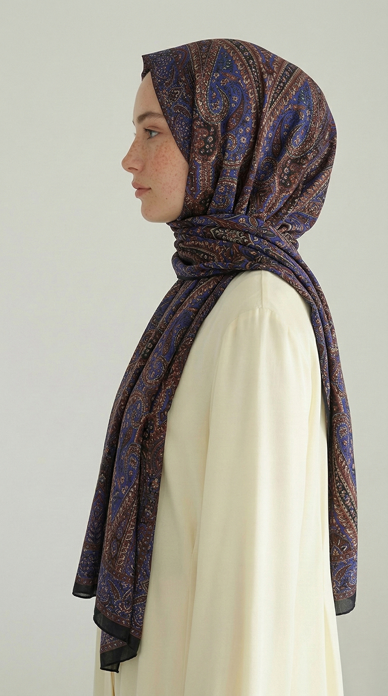 Karaca EşarpCOTTON ŞAL ROYAL ETNİK DESEN COTTON ŞAL - MOR / SİYAH