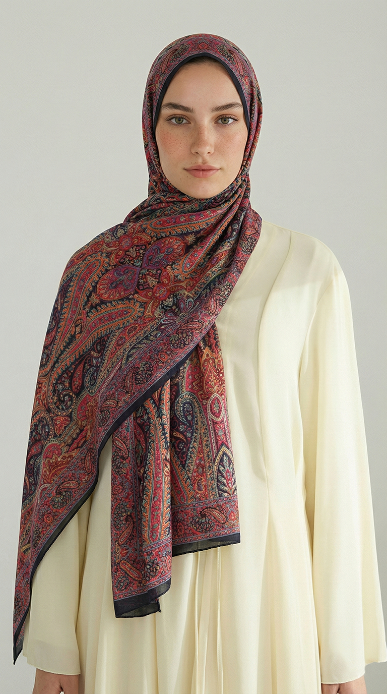 Karaca EşarpCOTTON ŞAL ROYAL ETNİK DESEN COTTON ŞAL - SİYAH / FUŞYA