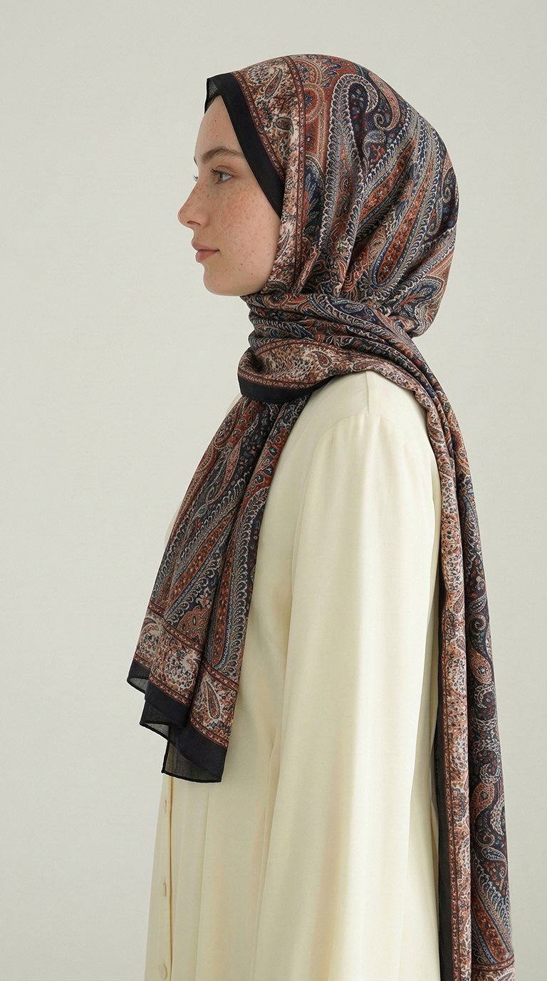 Karaca EşarpCOTTON ŞAL ROYAL ETNİK DESEN COTTON ŞAL - SİYAH / KAHVERENGİ