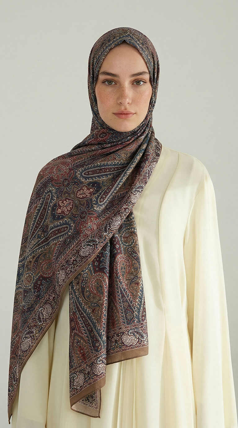 Karaca EşarpCOTTON ŞAL ROYAL ETNİK DESEN COTTON ŞAL - YAĞ YEŞİLİ