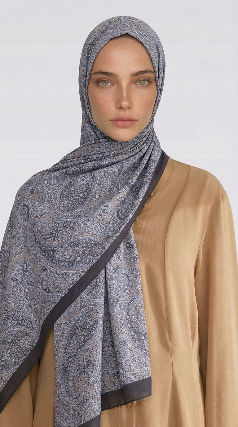 Karaca EşarpCOTTON ŞAL SAPHİRA DESENLİ COTTON ŞAL - KREM / MAVİ