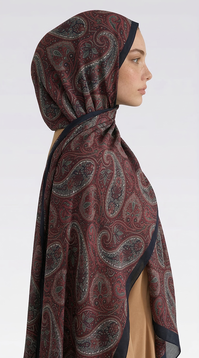 Karaca EşarpCOTTON ŞAL SAPHİRA DESENLİ COTTON ŞAL - LACİVERT / BORDO 
