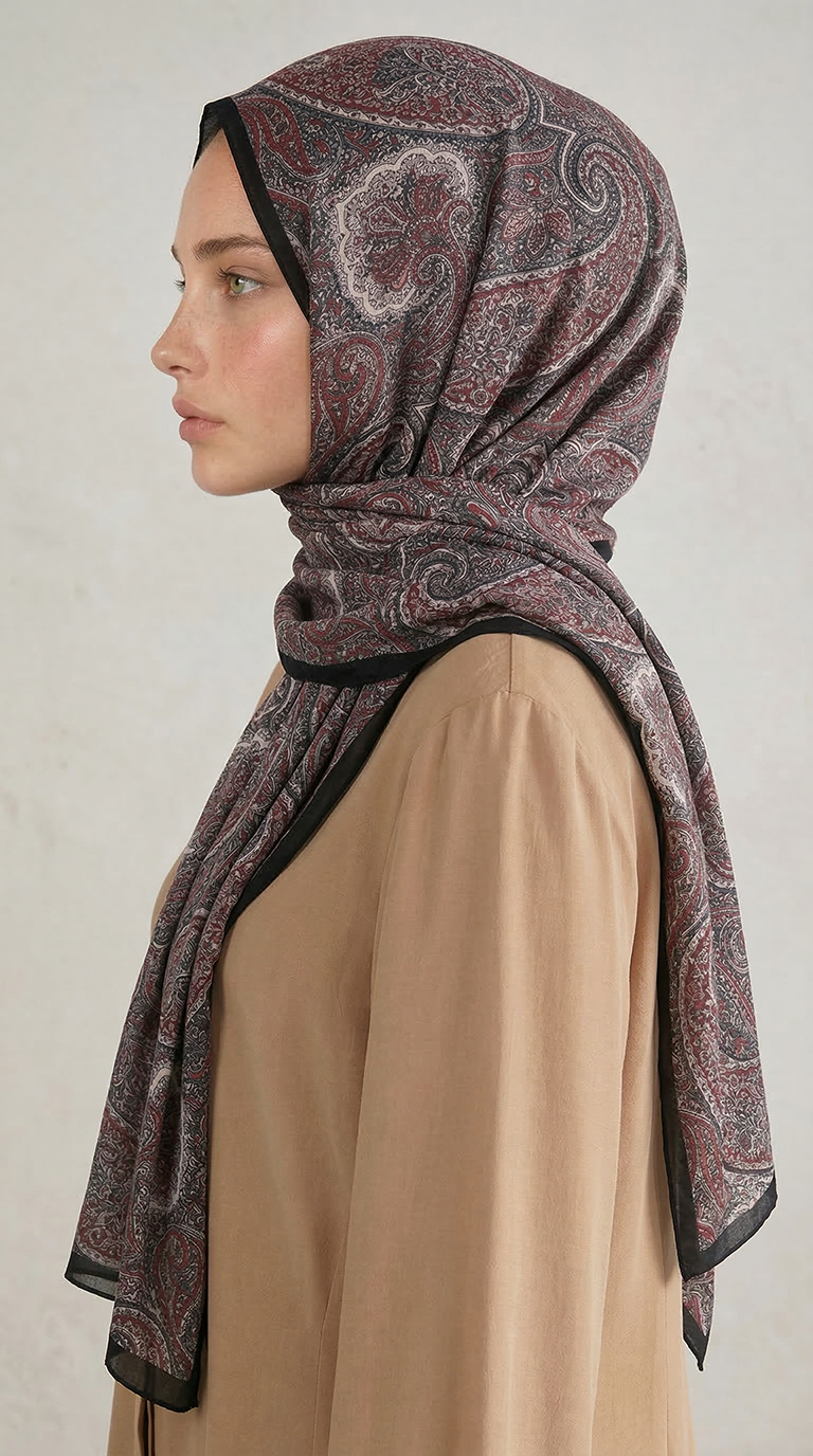 Karaca EşarpCOTTON ŞAL SAPHİRA DESENLİ COTTON ŞAL -LACİVERT / KIRMIZI