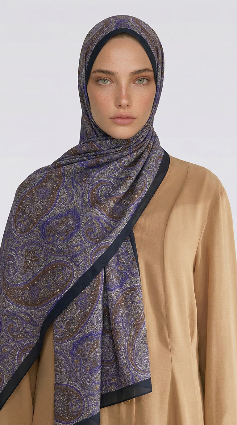 Karaca EşarpCOTTON ŞAL SAPHİRA DESENLİ COTTON ŞAL - LACİVERT / MOR