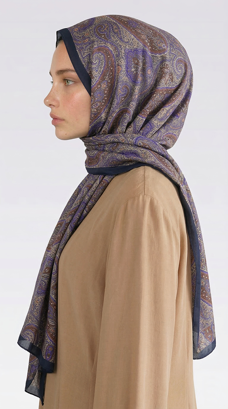 Karaca EşarpCOTTON ŞAL SAPHİRA DESENLİ COTTON ŞAL - LACİVERT / MOR