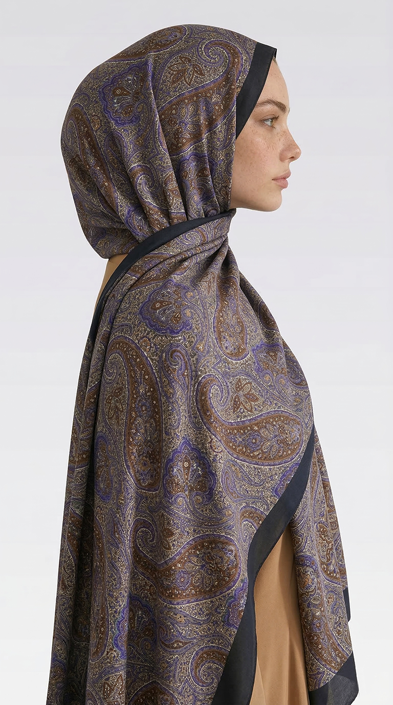 Karaca EşarpCOTTON ŞAL SAPHİRA DESENLİ COTTON ŞAL - LACİVERT / MOR