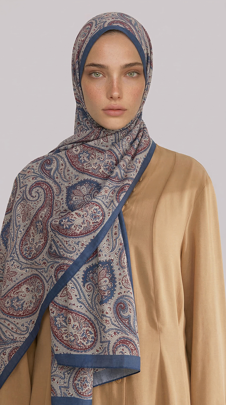 Karaca EşarpCOTTON ŞAL SAPHİRA DESENLİ COTTON ŞAL - MAVİ / BEJ