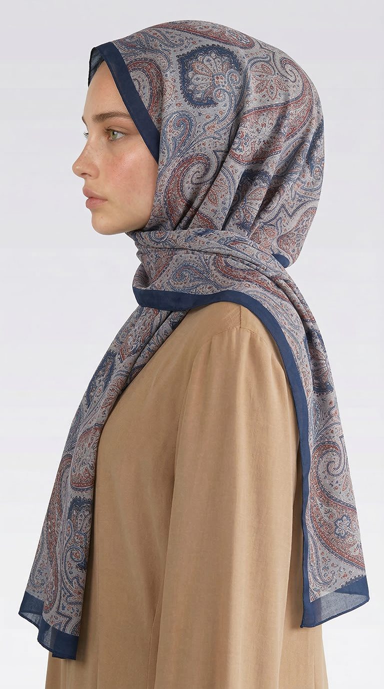 Karaca EşarpCOTTON ŞAL SAPHİRA DESENLİ COTTON ŞAL - MAVİ / BEJ