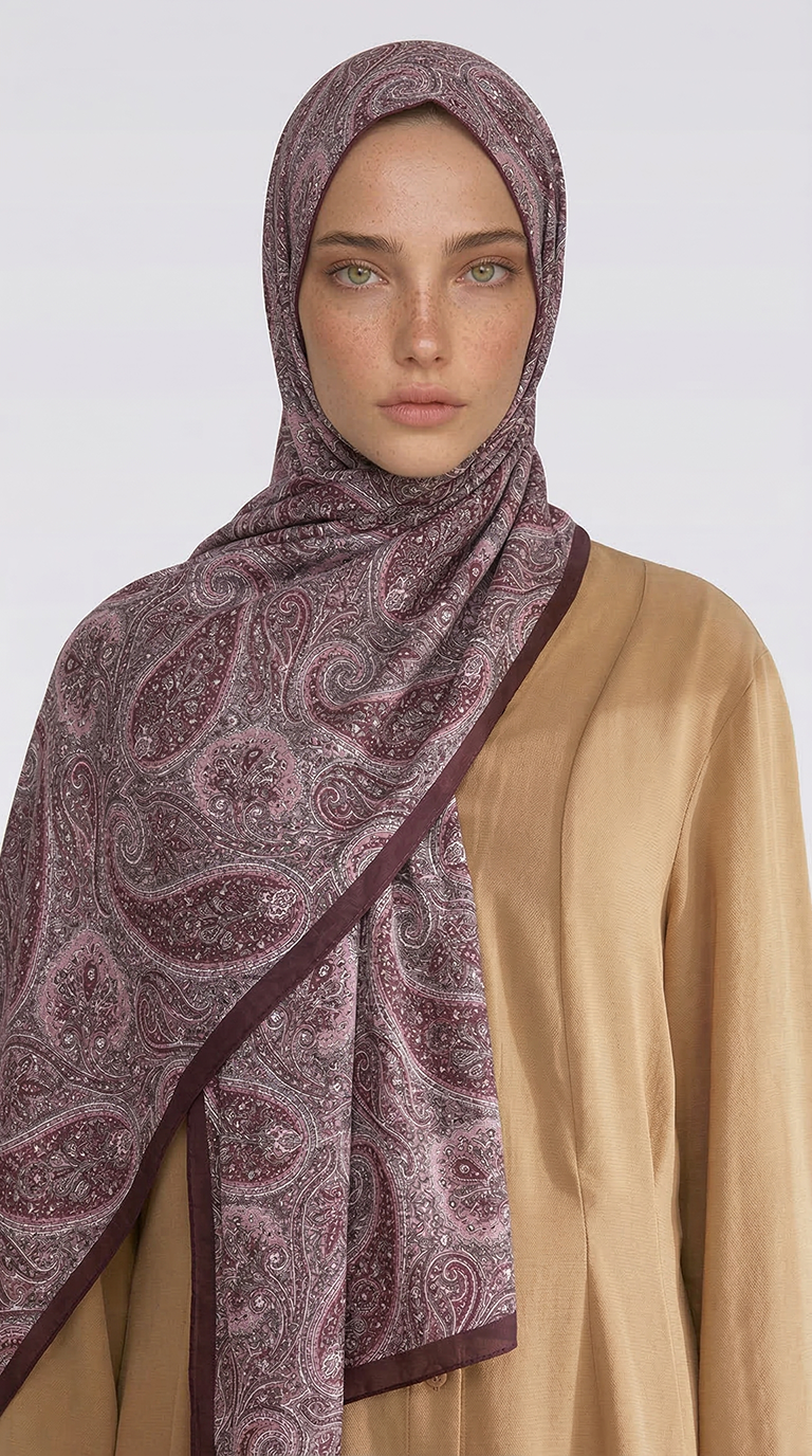 Karaca EşarpCOTTON ŞAL SAPHİRA DESENLİ COTTON ŞAL - MOR / KREM 
