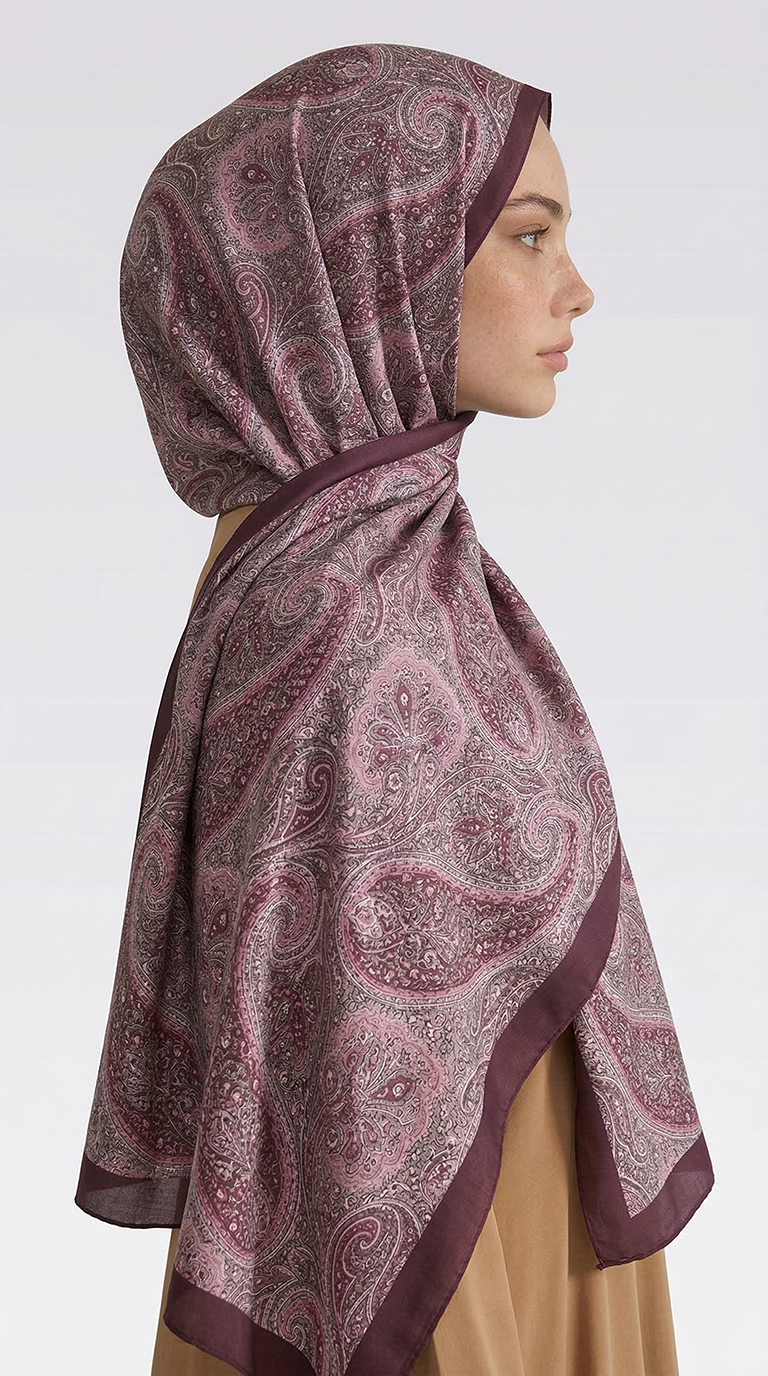 Karaca EşarpCOTTON ŞAL SAPHİRA DESENLİ COTTON ŞAL - MOR / KREM 