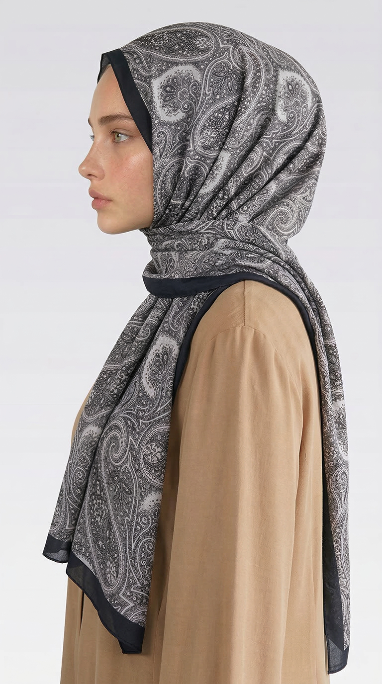 Karaca EşarpCOTTON ŞAL SAPHİRA DESENLİ COTTON ŞAL - SİYAH / KREM 
