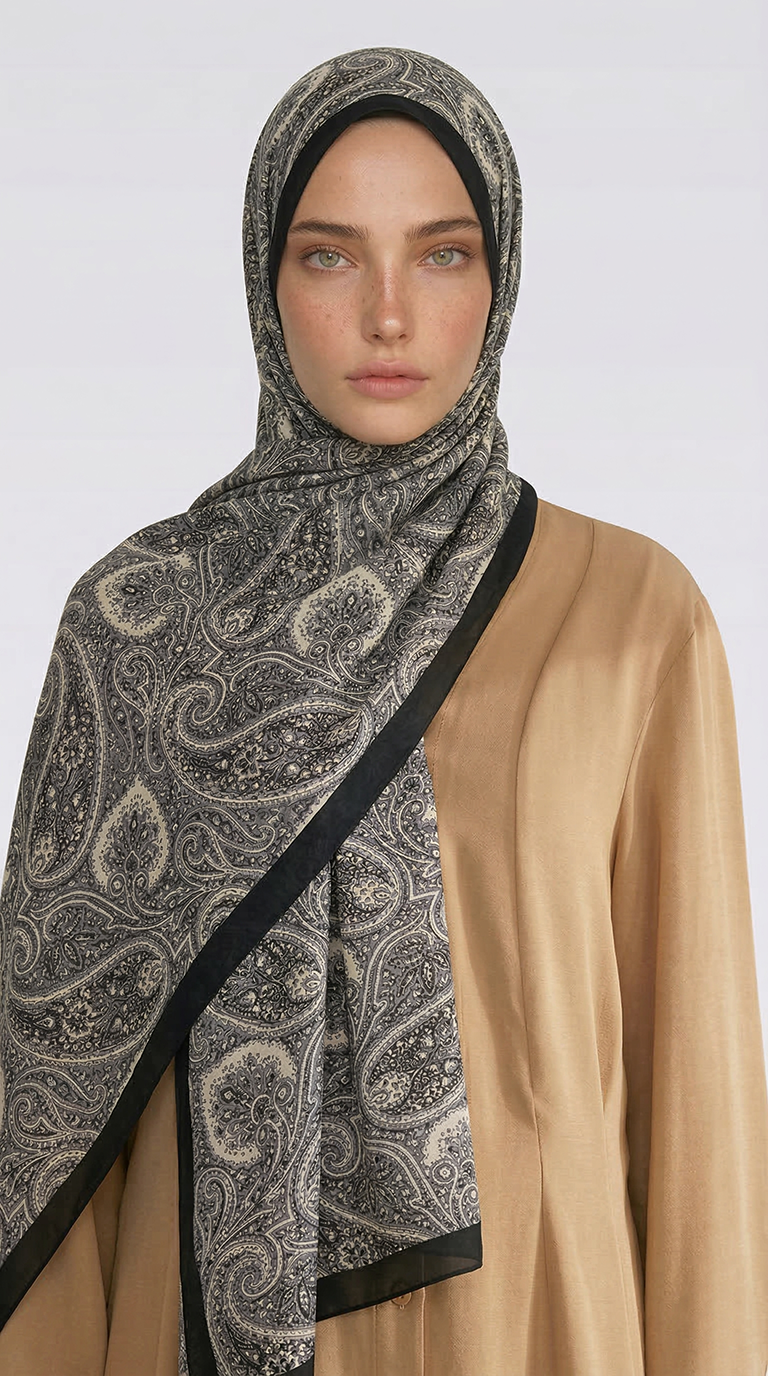Karaca EşarpCOTTON ŞAL SAPHİRA DESENLİ COTTON ŞAL - SİYAH / KREM 