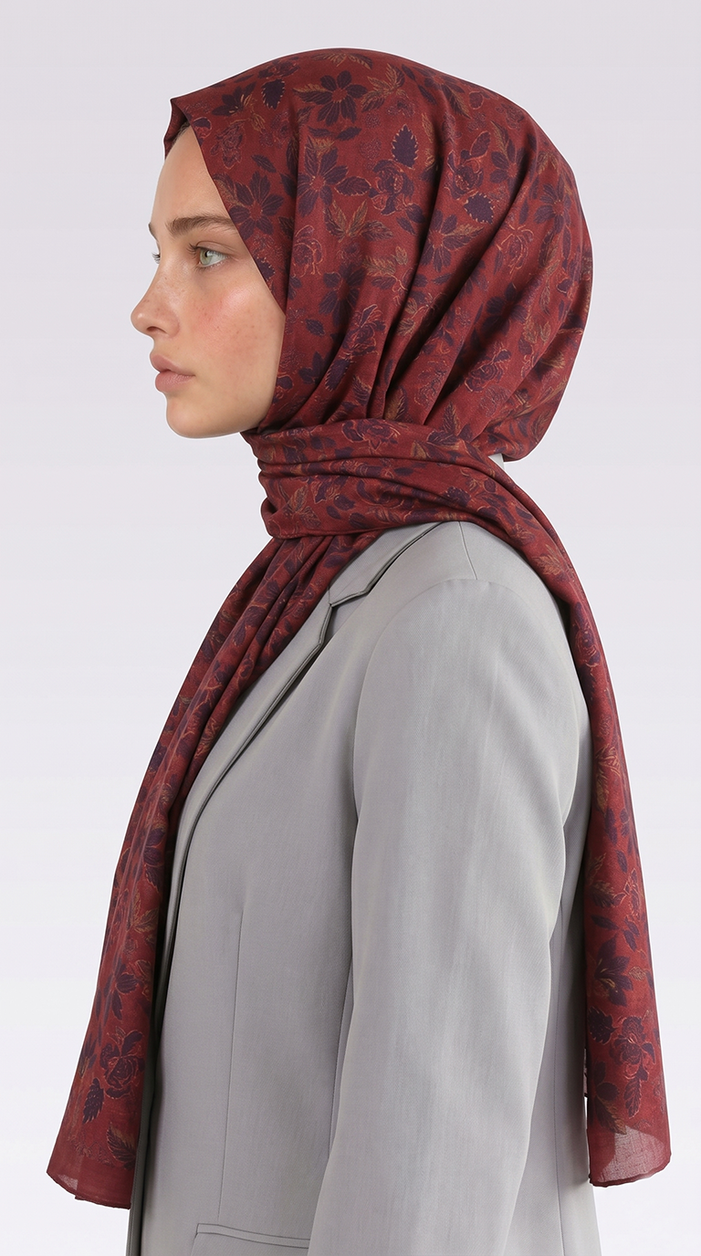 Karaca EşarpCOTTON ŞAL VELORA DESENLİ COTTON ŞAL -  BORDO