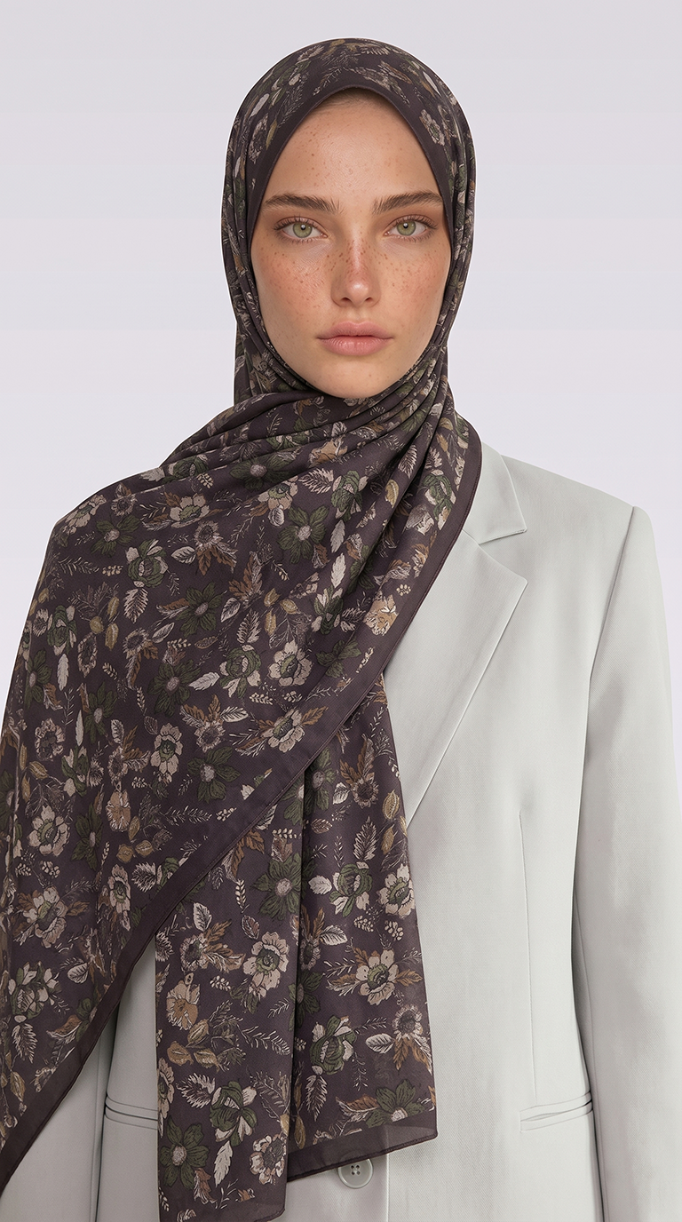 Karaca EşarpCOTTON ŞAL VELORA DESENLİ COTTON ŞAL -  KAHVERENGİ / KREM