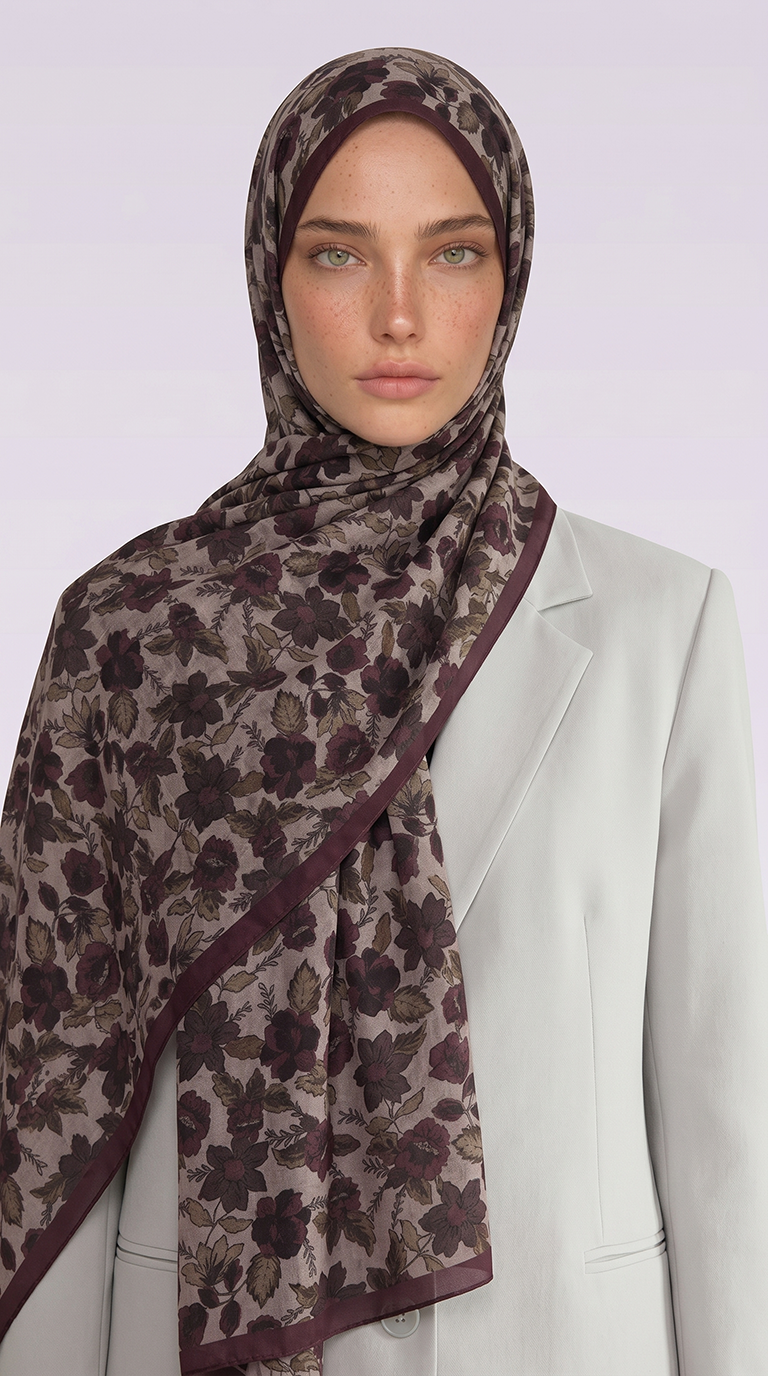Karaca EşarpCOTTON ŞAL VELORA DESENLİ COTTON ŞAL -  KREM / BORDO