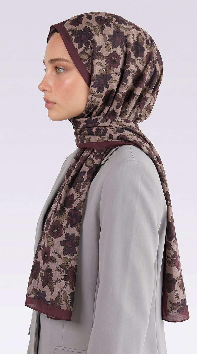 Karaca EşarpCOTTON ŞAL VELORA DESENLİ COTTON ŞAL -  KREM / BORDO