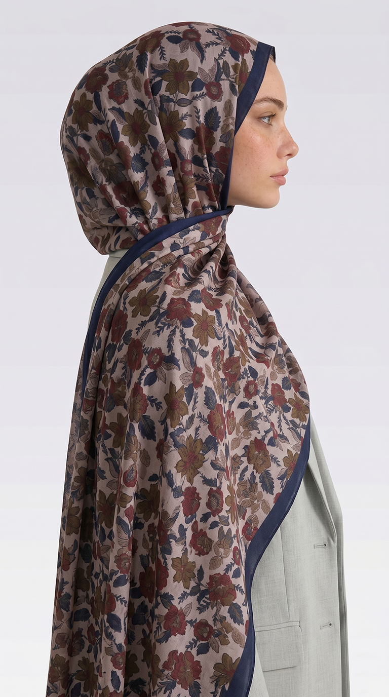 Karaca EşarpCOTTON ŞAL VELORA DESENLİ COTTON ŞAL -  LACİVERT / KREM