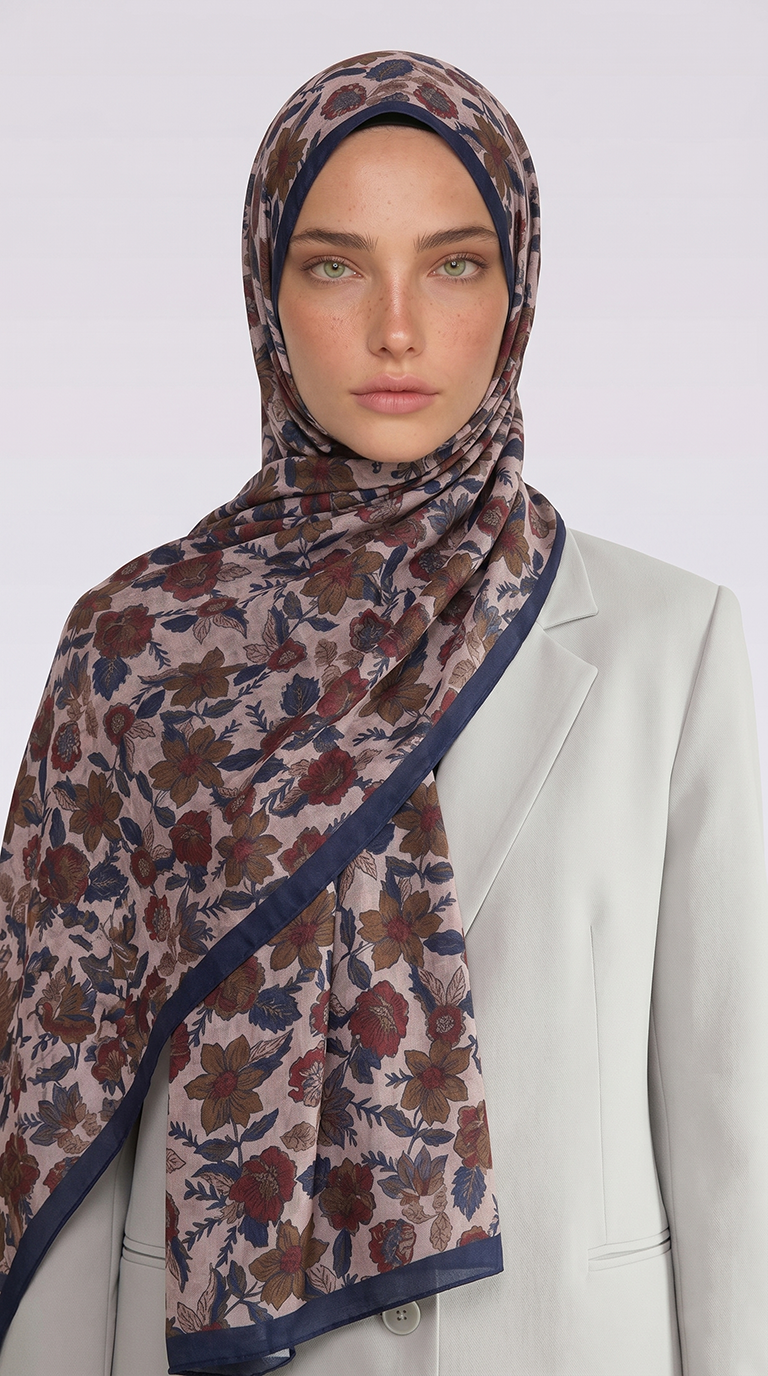 Karaca EşarpCOTTON ŞAL VELORA DESENLİ COTTON ŞAL -  LACİVERT / KREM