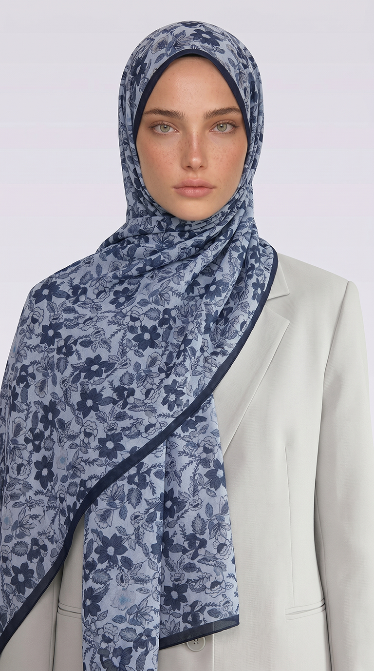 Karaca EşarpCOTTON ŞAL VELORA DESENLİ COTTON ŞAL -  LACİVERT / MAVİ