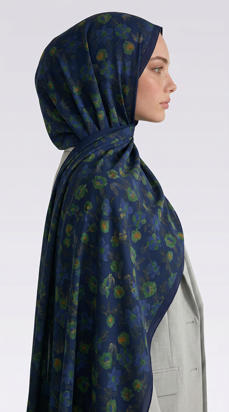 Karaca EşarpCOTTON ŞAL VELORA DESENLİ COTTON ŞAL -  LACİVERT / YEŞİL 