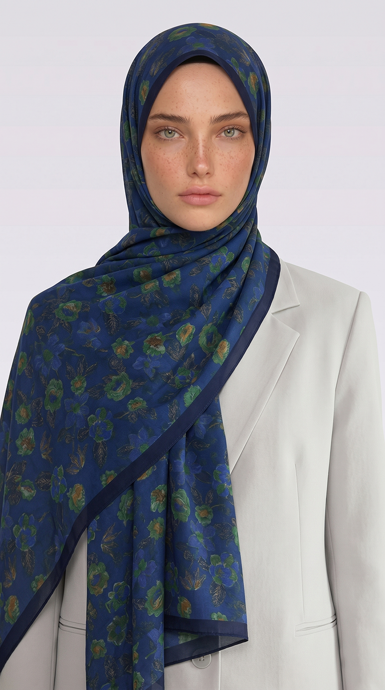 Karaca EşarpCOTTON ŞAL VELORA DESENLİ COTTON ŞAL -  LACİVERT / YEŞİL 
