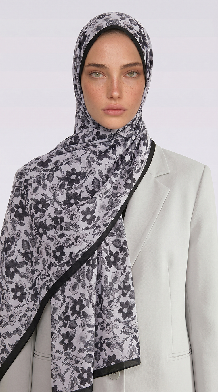Karaca EşarpCOTTON ŞAL VELORA DESENLİ COTTON ŞAL -  SİYAH  / BEYAZ