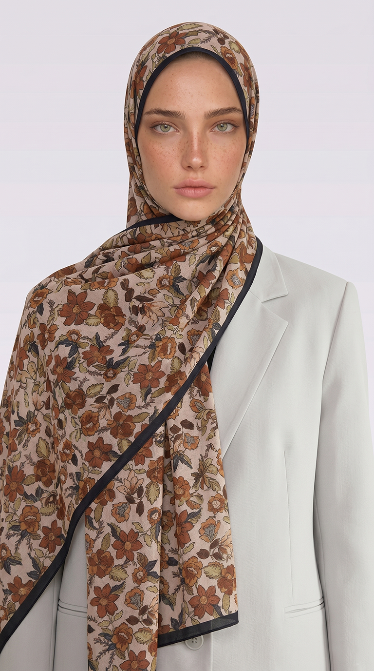 Karaca EşarpCOTTON ŞAL VELORA DESENLİ COTTON ŞAL -  SİYAH / KİREMİT