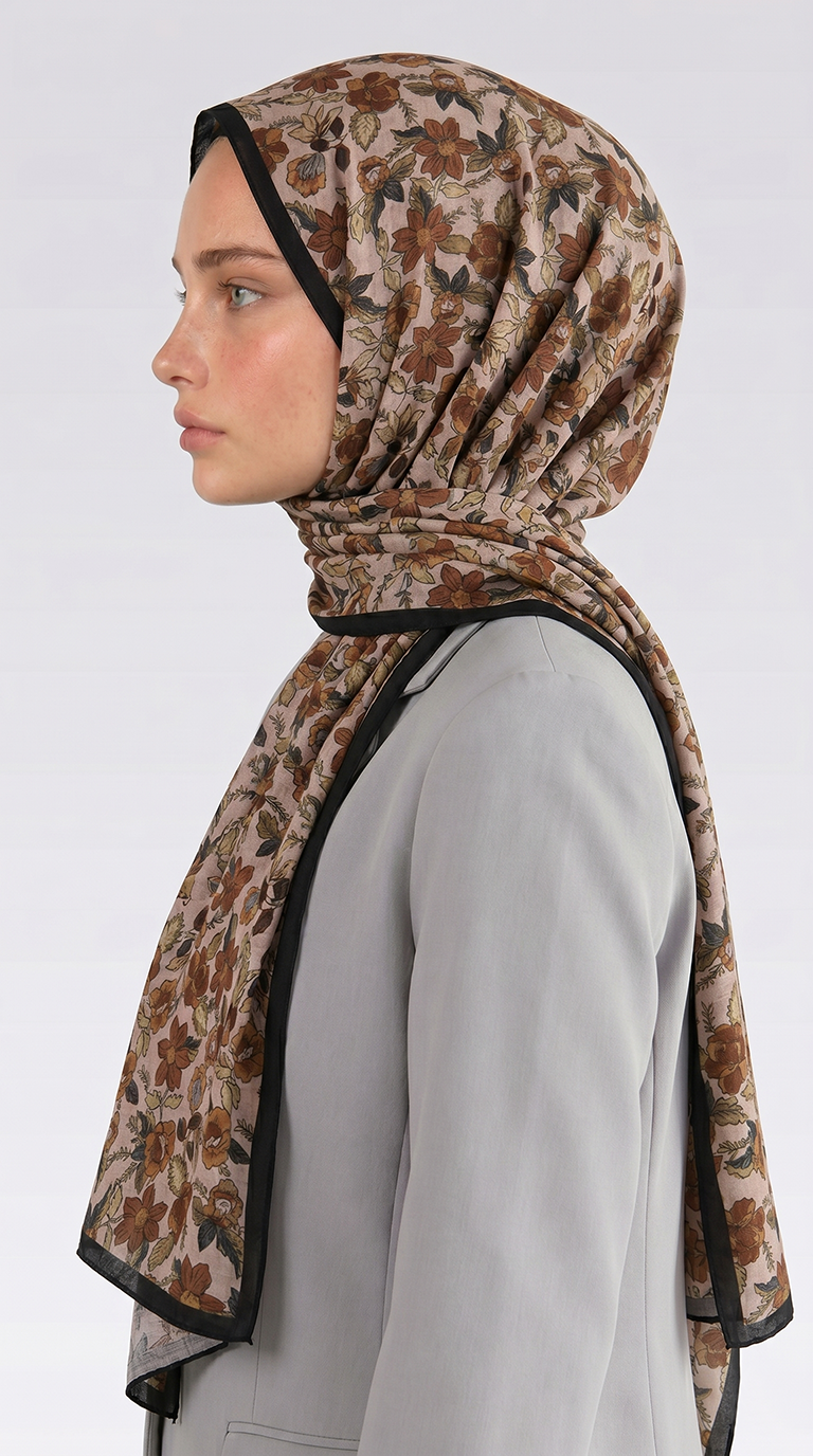 Karaca EşarpCOTTON ŞAL VELORA DESENLİ COTTON ŞAL -  SİYAH / KİREMİT