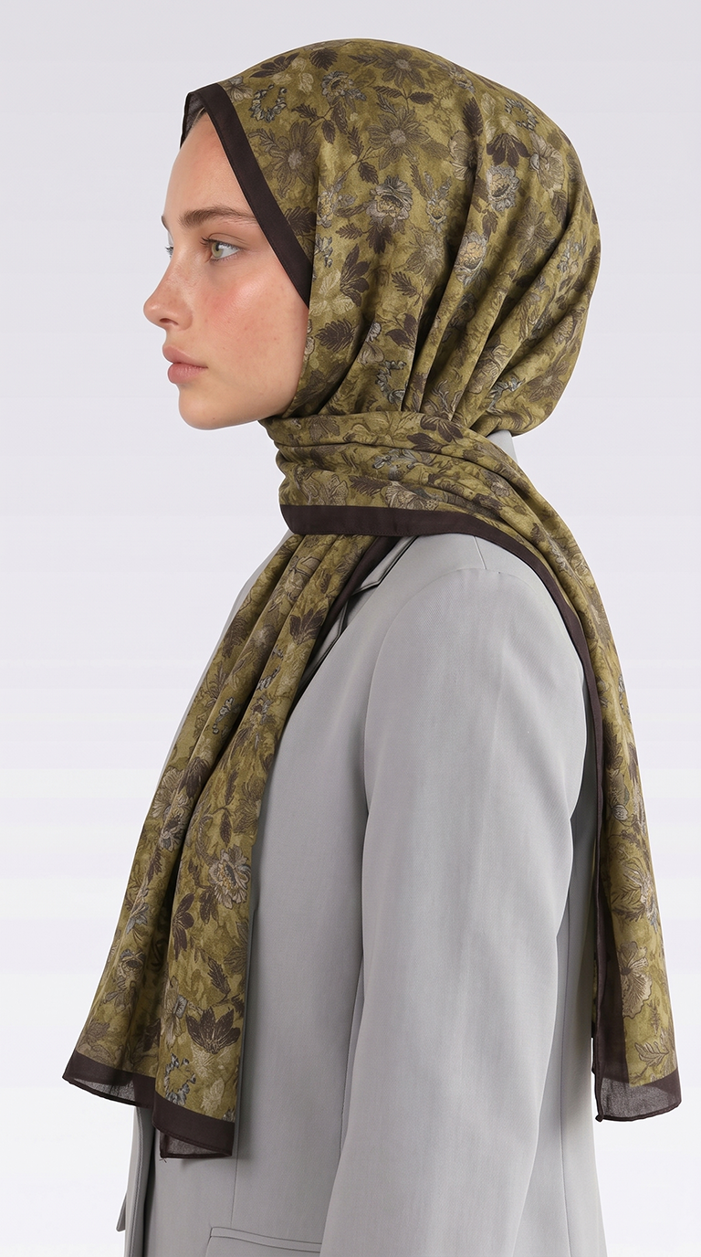 Karaca EşarpCOTTON ŞAL VELORA DESENLİ COTTON ŞAL -  YAĞ YEŞİLİ