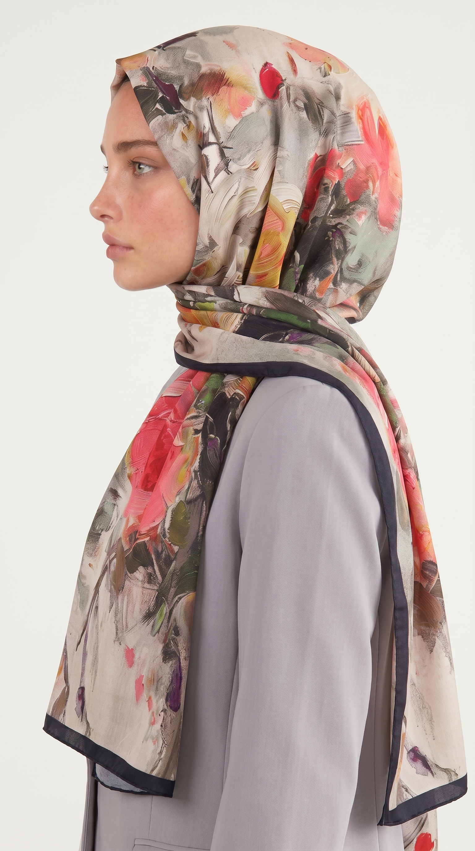 Karaca EşarpCOTTON ŞAL VİONA DESENLİ KUMLU ŞAL -  GRİ / PEMBE