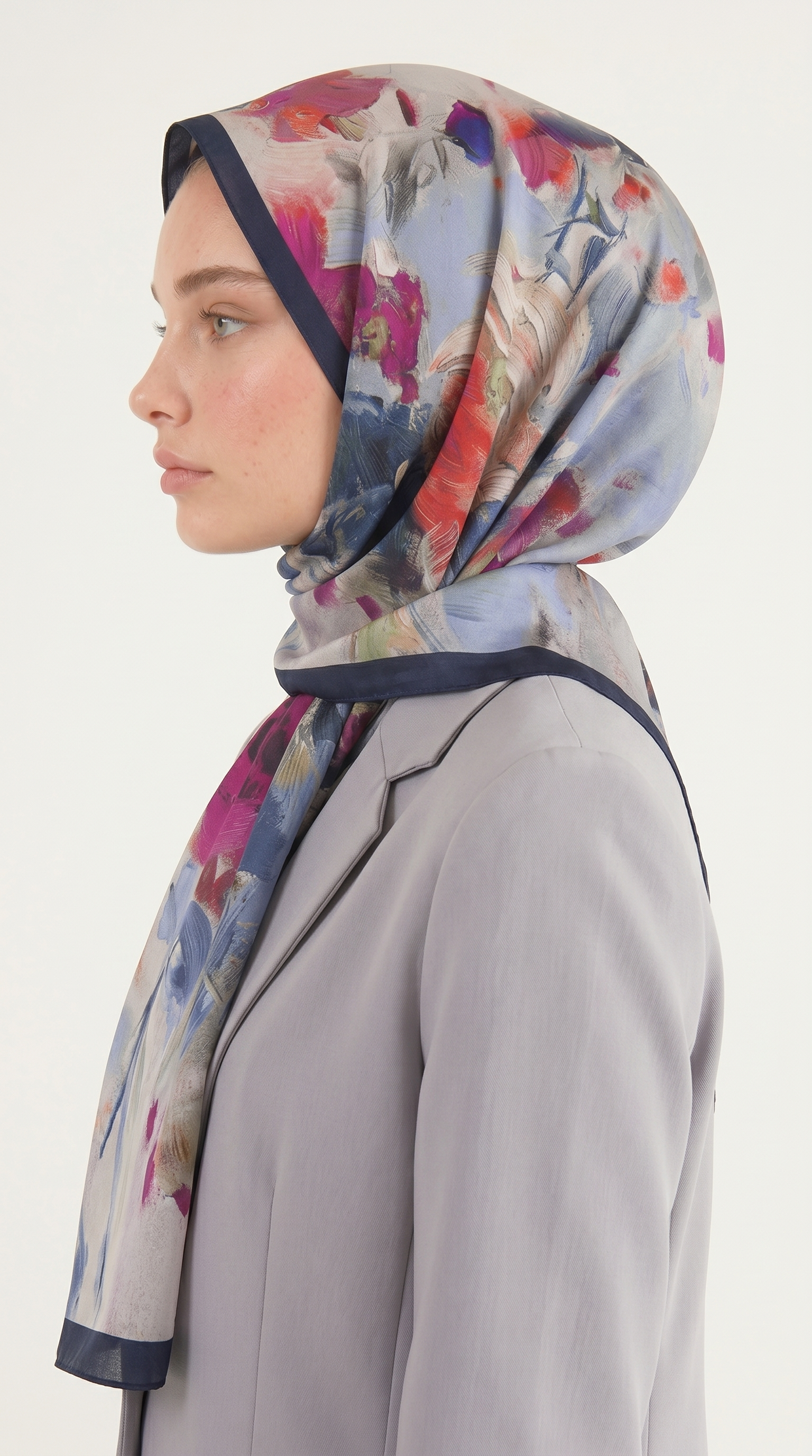 Karaca EşarpCOTTON ŞAL VİONA DESENLİ KUMLU ŞAL -  LACİVERT  / MOR