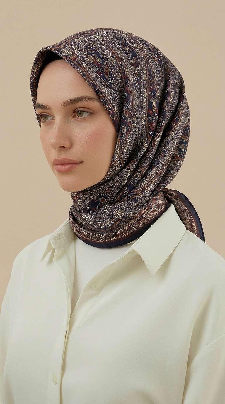 Karaca Eşarp ŞAL EŞARP VİRELLA 120*120 CM COTTON ŞAL EŞARP - KIRMIZI / LACİVERT 
