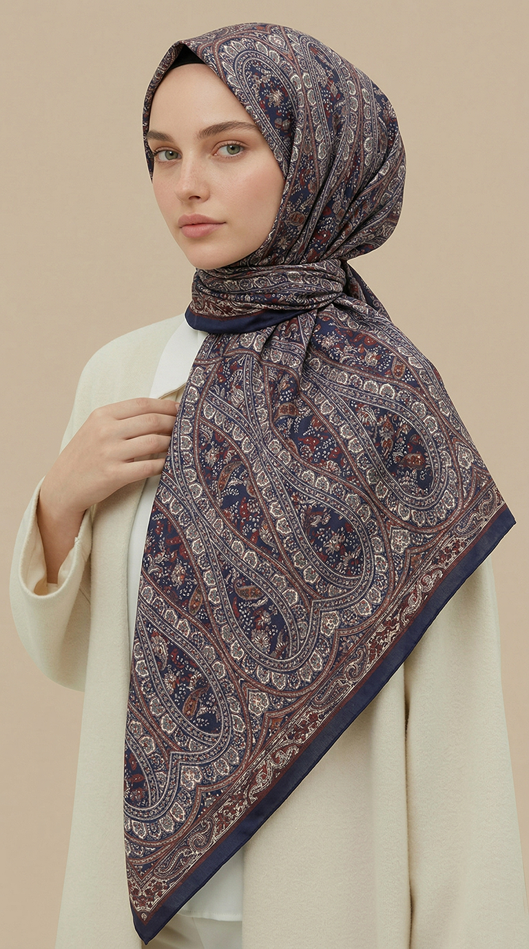 Karaca Eşarp ŞAL EŞARP VİRELLA 120*120 CM COTTON ŞAL EŞARP - KIRMIZI / LACİVERT 