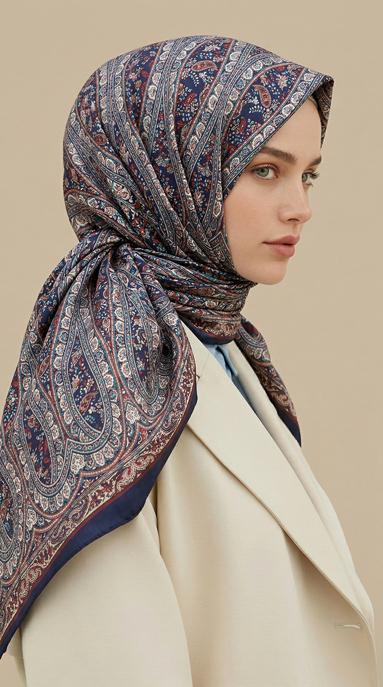 Karaca Eşarp ŞAL EŞARP VİRELLA 120*120 CM COTTON ŞAL EŞARP - KIRMIZI / LACİVERT 