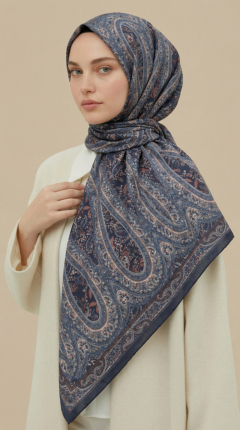 Karaca Eşarp ŞAL EŞARP VİRELLA 120*120 CM COTTON ŞAL EŞARP - LACİVERT 