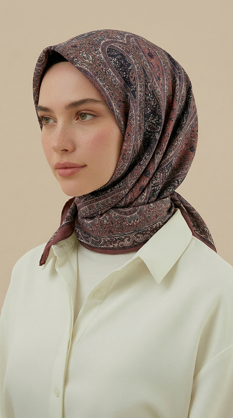 Karaca Eşarp ŞAL EŞARP VİRELLA 120*120 CM COTTON ŞAL EŞARP -  LACİVERT / PEMBE