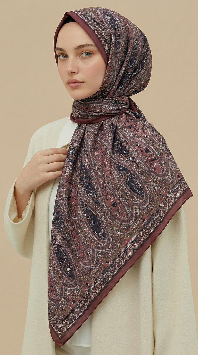 Karaca Eşarp ŞAL EŞARP VİRELLA 120*120 CM COTTON ŞAL EŞARP -  LACİVERT / PEMBE