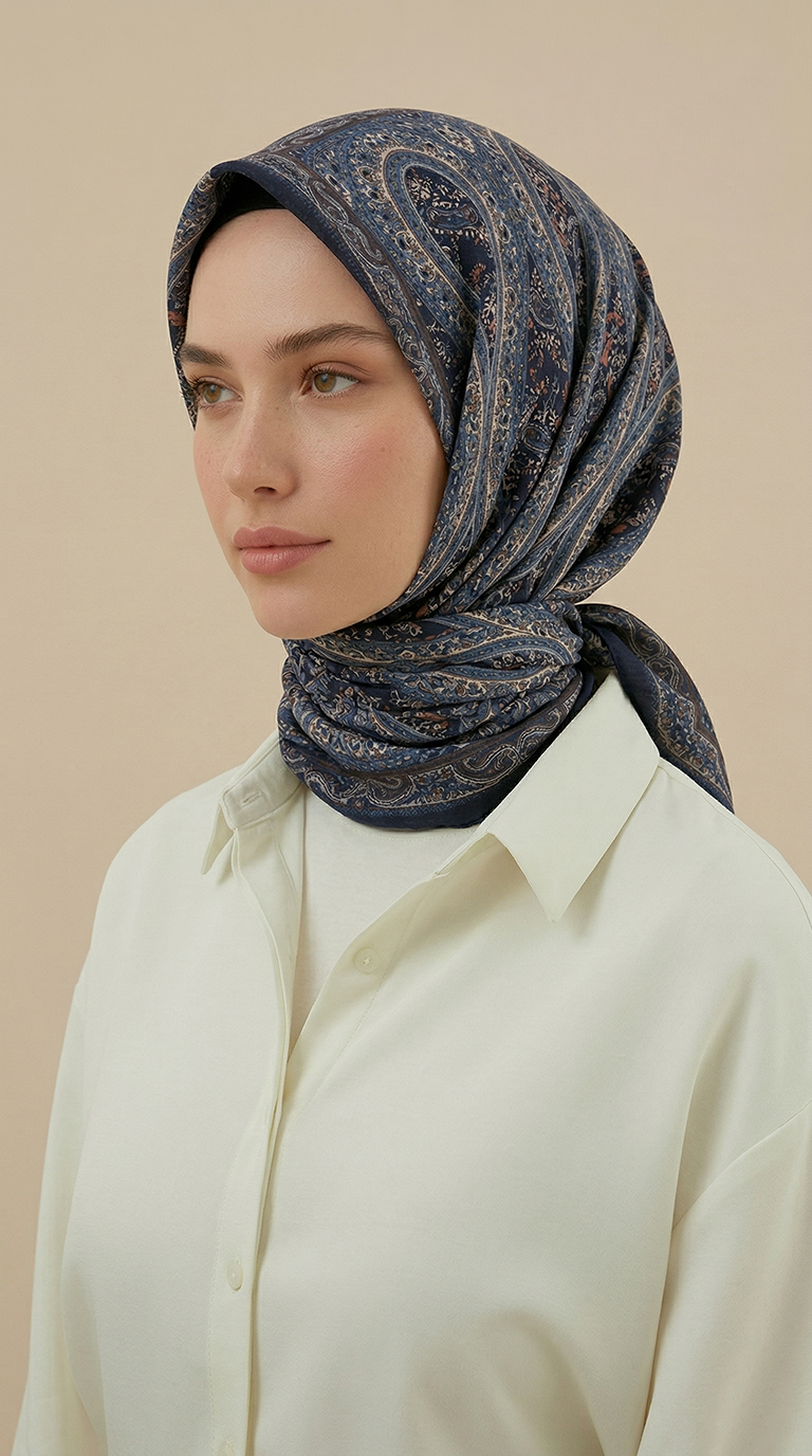 Karaca Eşarp ŞAL EŞARP VİRELLA 120*120 CM COTTON ŞAL EŞARP - LACİVERT 