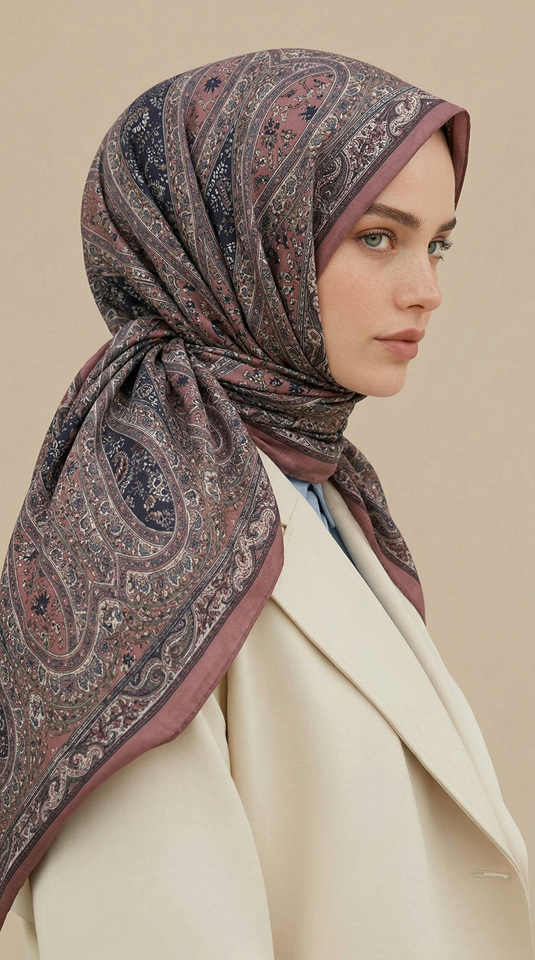 Karaca Eşarp ŞAL EŞARP VİRELLA 120*120 CM COTTON ŞAL EŞARP -  LACİVERT / PEMBE