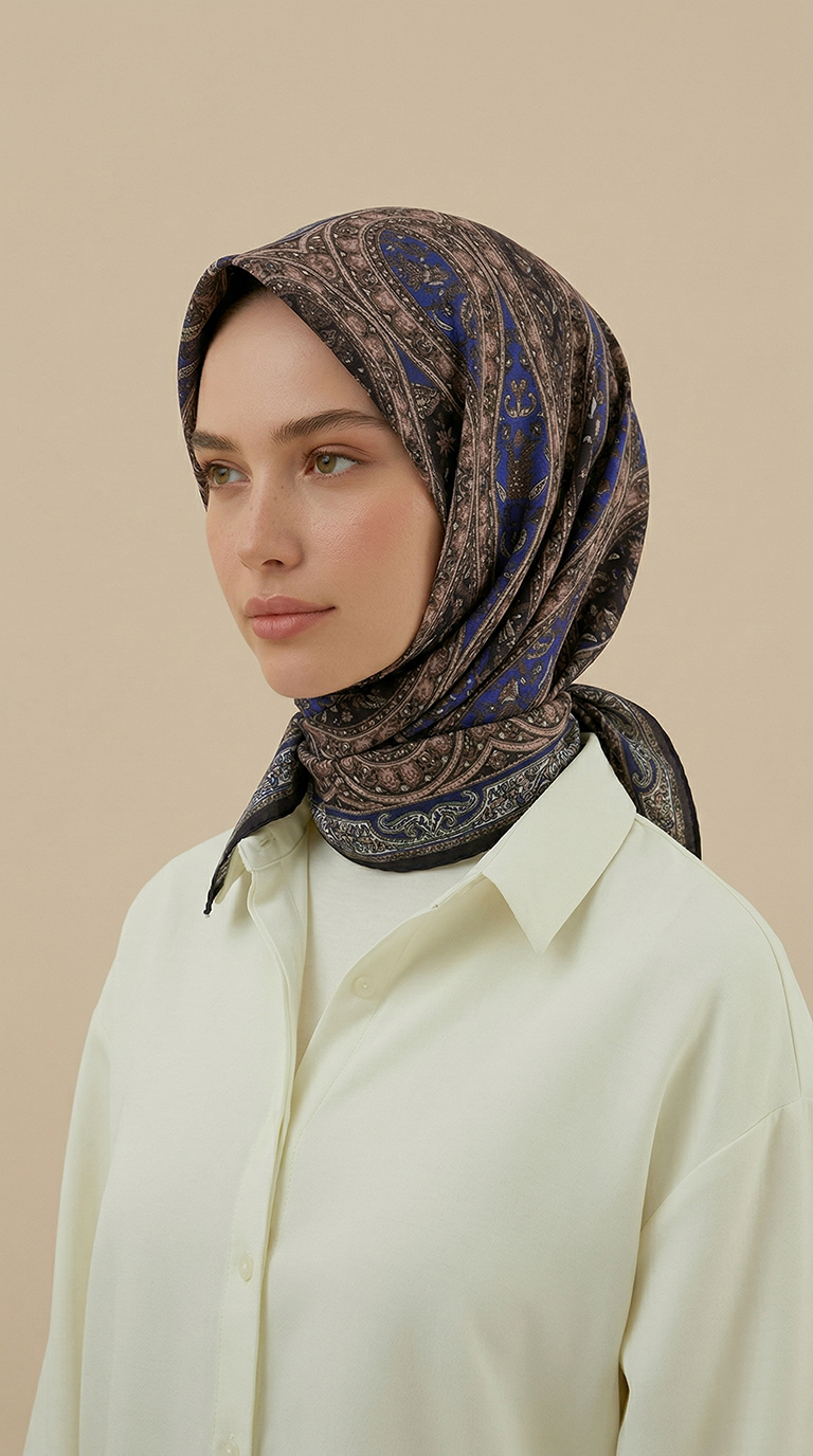 Karaca Eşarp ŞAL EŞARP VİRELLA 120*120 CM COTTON ŞAL EŞARP - MOR / SİYAH 