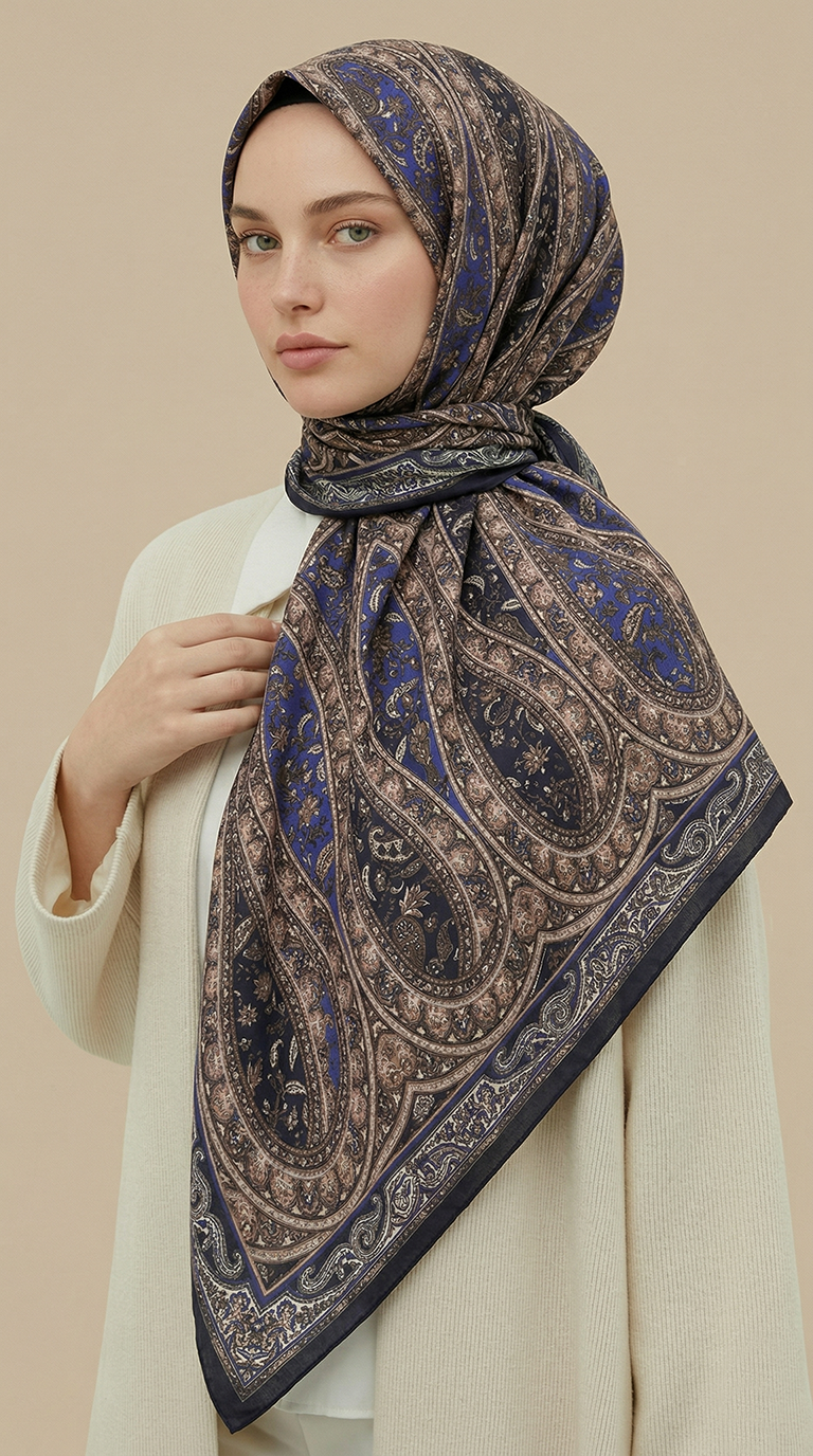 Karaca Eşarp ŞAL EŞARP VİRELLA 120*120 CM COTTON ŞAL EŞARP - MOR / SİYAH 