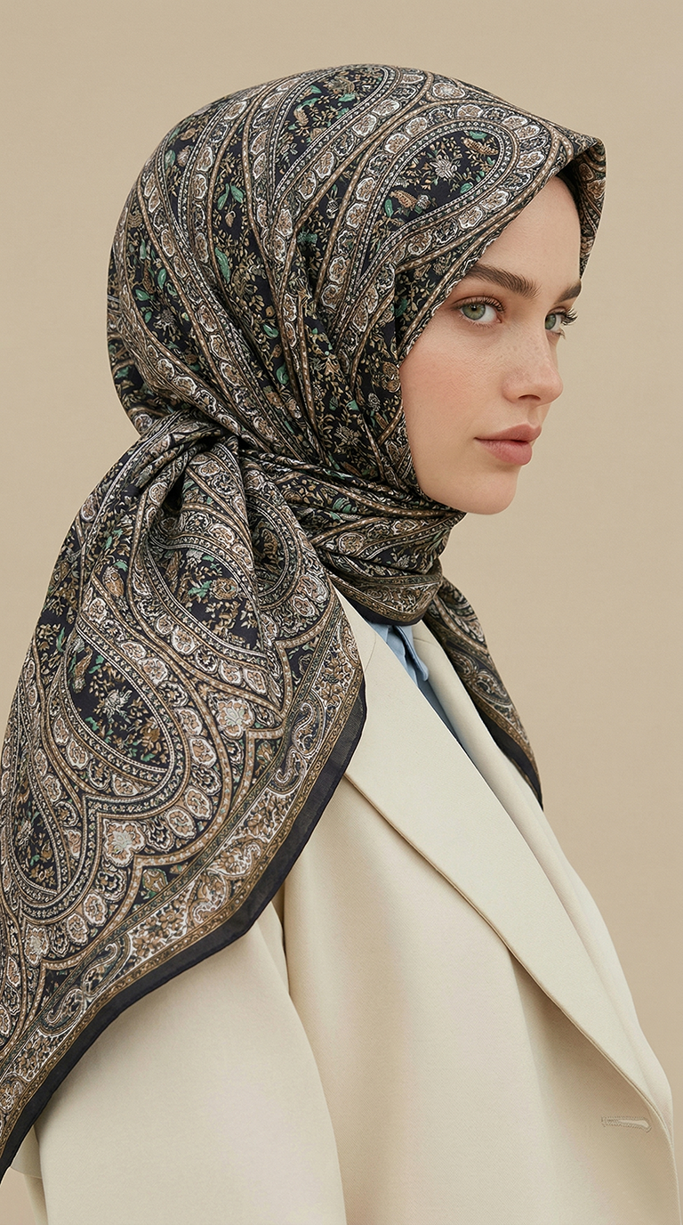 Karaca Eşarp ŞAL EŞARP VİRELLA 120*120 CM COTTON ŞAL EŞARP - YEŞİL