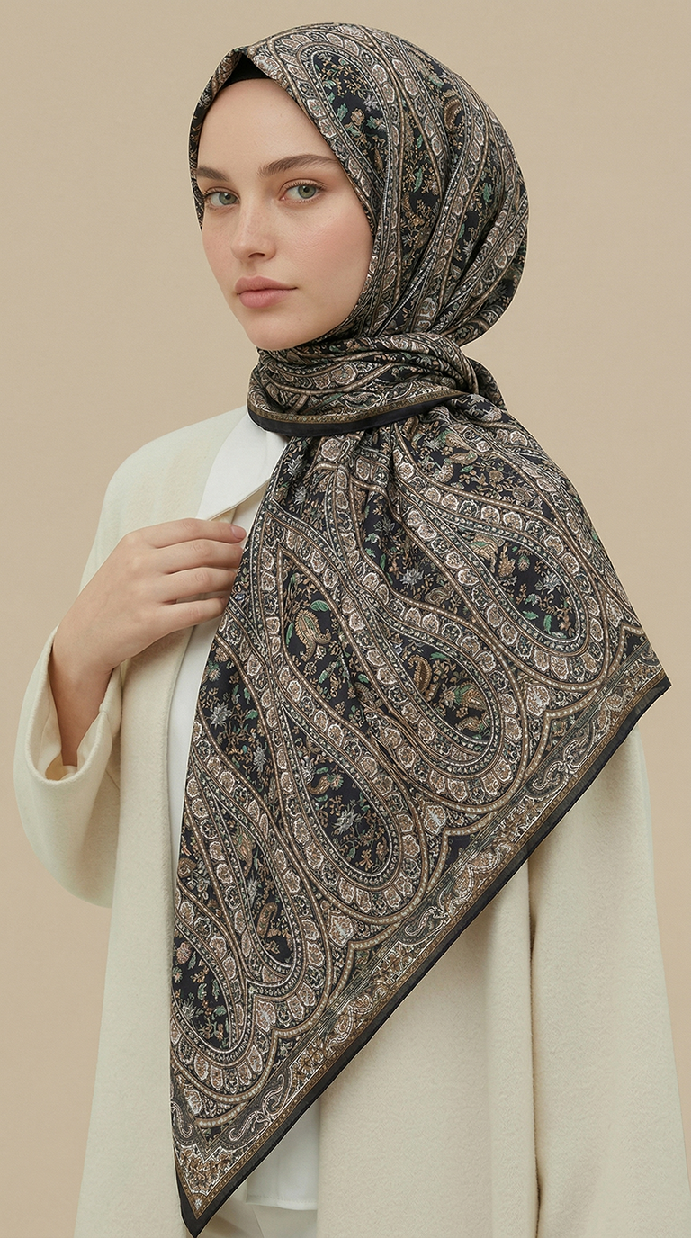 Karaca Eşarp ŞAL EŞARP VİRELLA 120*120 CM COTTON ŞAL EŞARP - YEŞİL