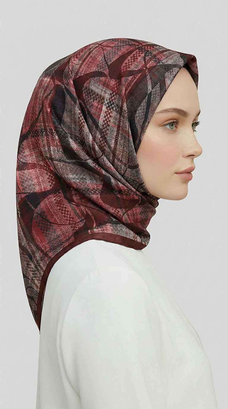 Karaca EşarpRAYON EŞARPYANSIMA DESENLİ RAYON EŞARP - BORDO