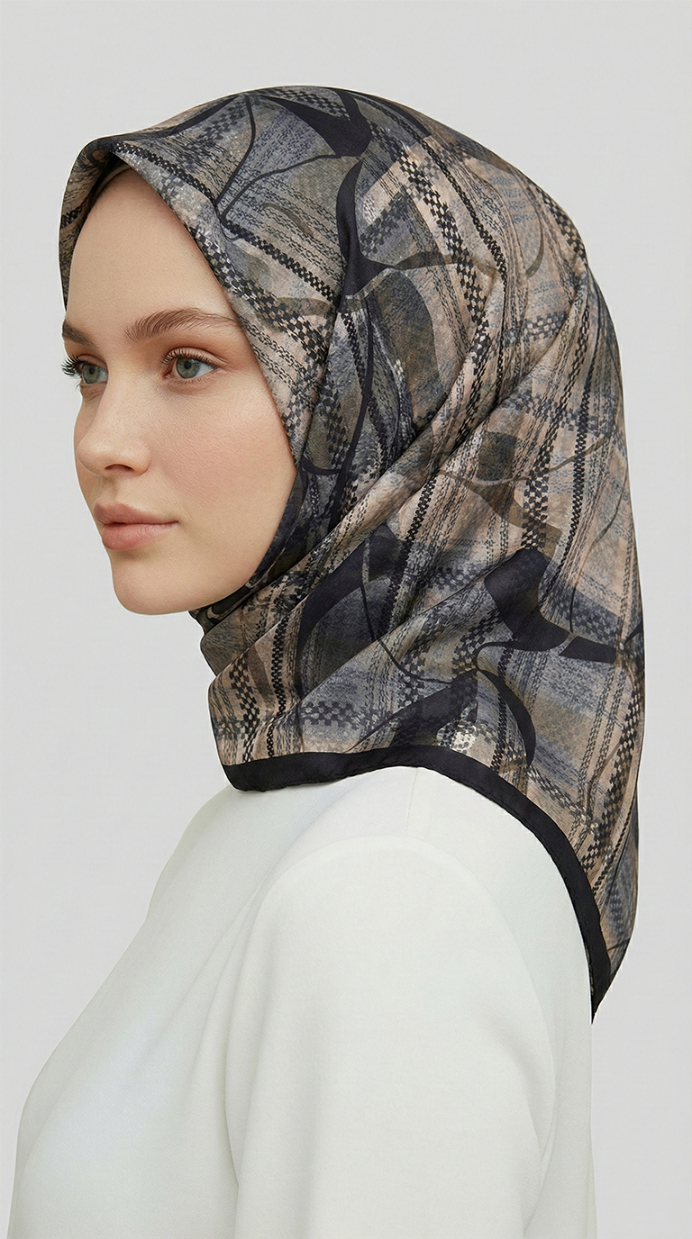 Karaca EşarpRAYON EŞARPYANSIMA DESENLİ RAYON EŞARP - GRİ / SİYAH