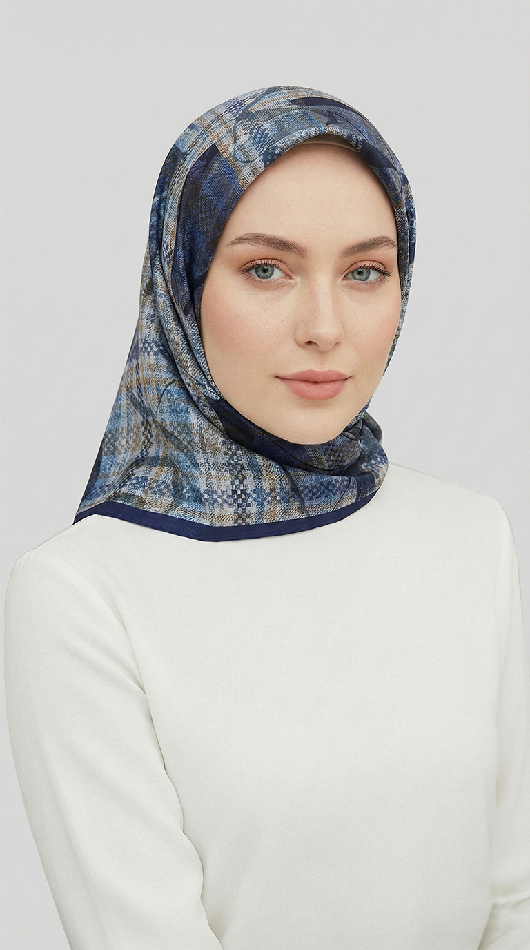 Karaca EşarpRAYON EŞARPYANSIMA DESENLİ RAYON EŞARP - LACİVERT 