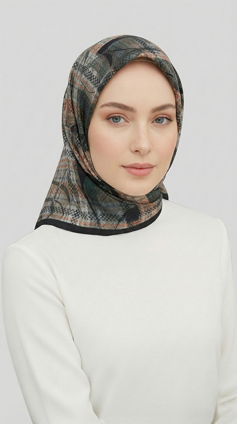 Karaca EşarpRAYON EŞARPYANSIMA DESENLİ RAYON EŞARP - SİYAH  / HAKİ