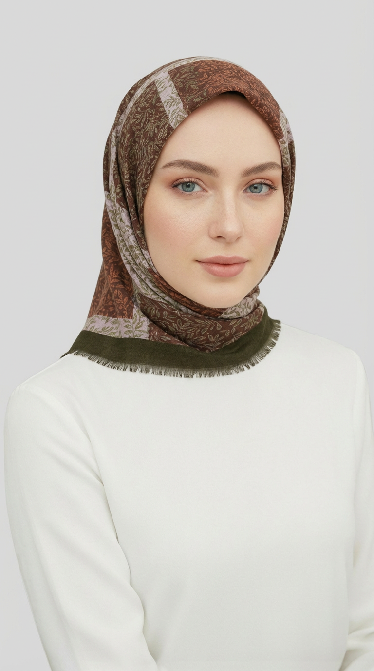 Karaca EşarpYÜN EŞARPYAPRAK DESENLİ YÜN EŞARP - HAKİ / KREM 