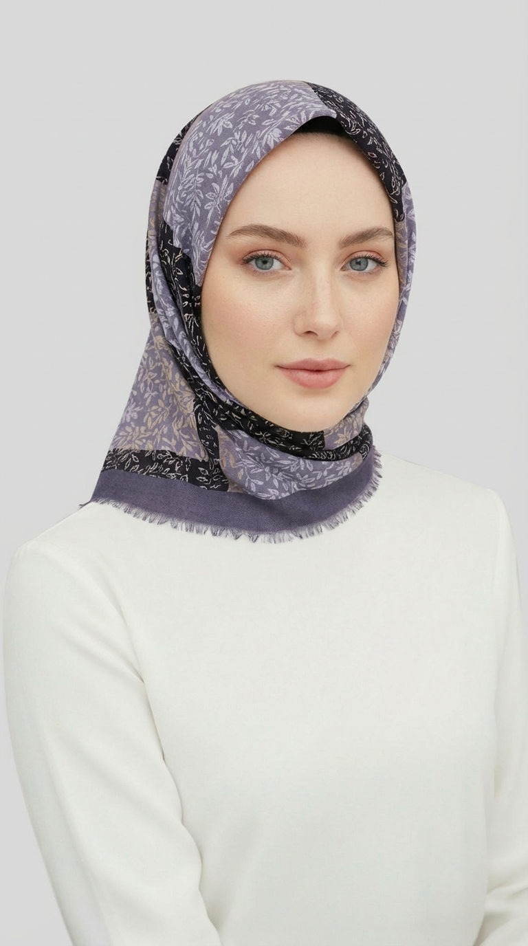 Karaca EşarpYÜN EŞARPYAPRAK DESENLİ YÜN EŞARP - SİYAH GRİ