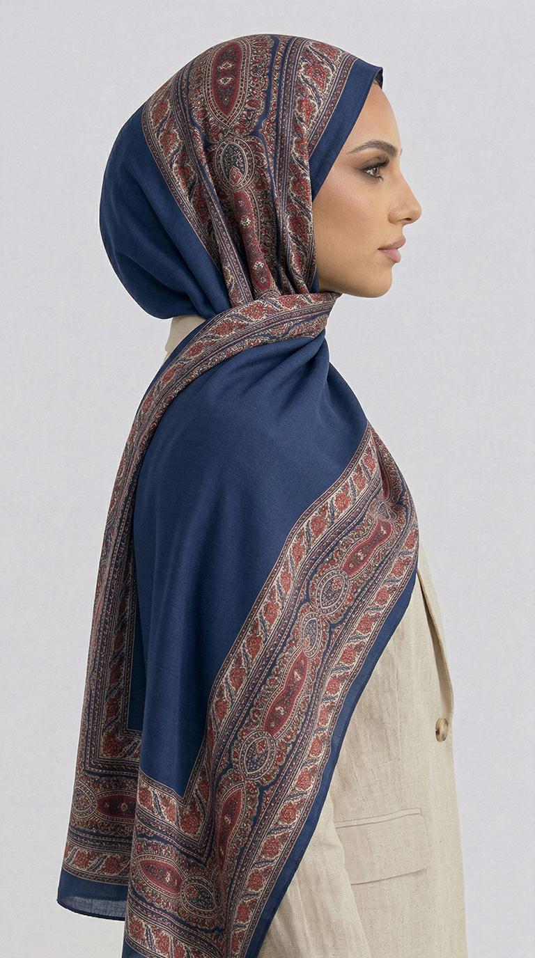 Karaca EşarpRAYON EŞARPZİNCİR DESENLİ COTTON ŞAL - LACİVERT / KIRMIZI